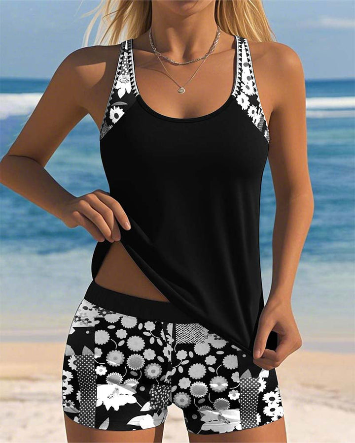 Suzan - Swimsuit Tank Top with Printed Boxer Set