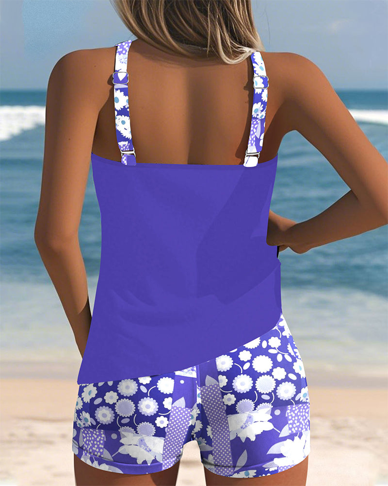 Suzan - Swimsuit Tank Top with Printed Boxer Set
