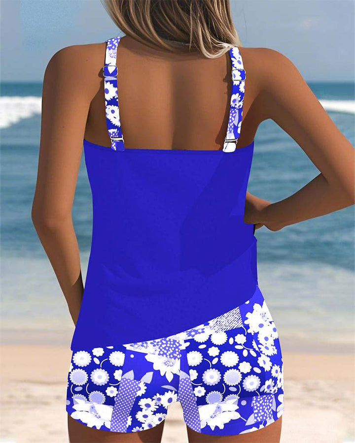 Suzan - Swimsuit Tank Top with Printed Boxer Set