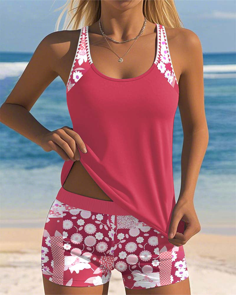 Suzan - Swimsuit Tank Top with Printed Boxer Set