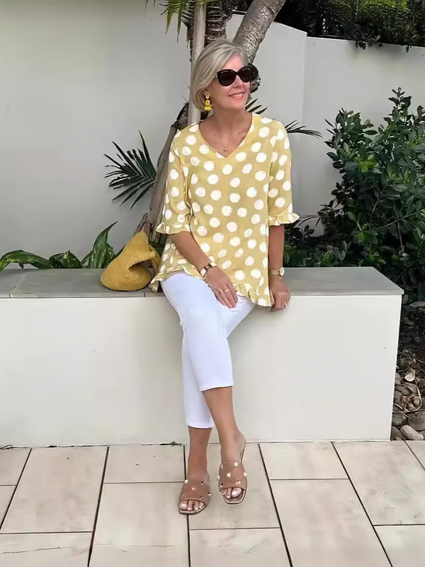 Yani – V-Neck Polka Dot Blouse