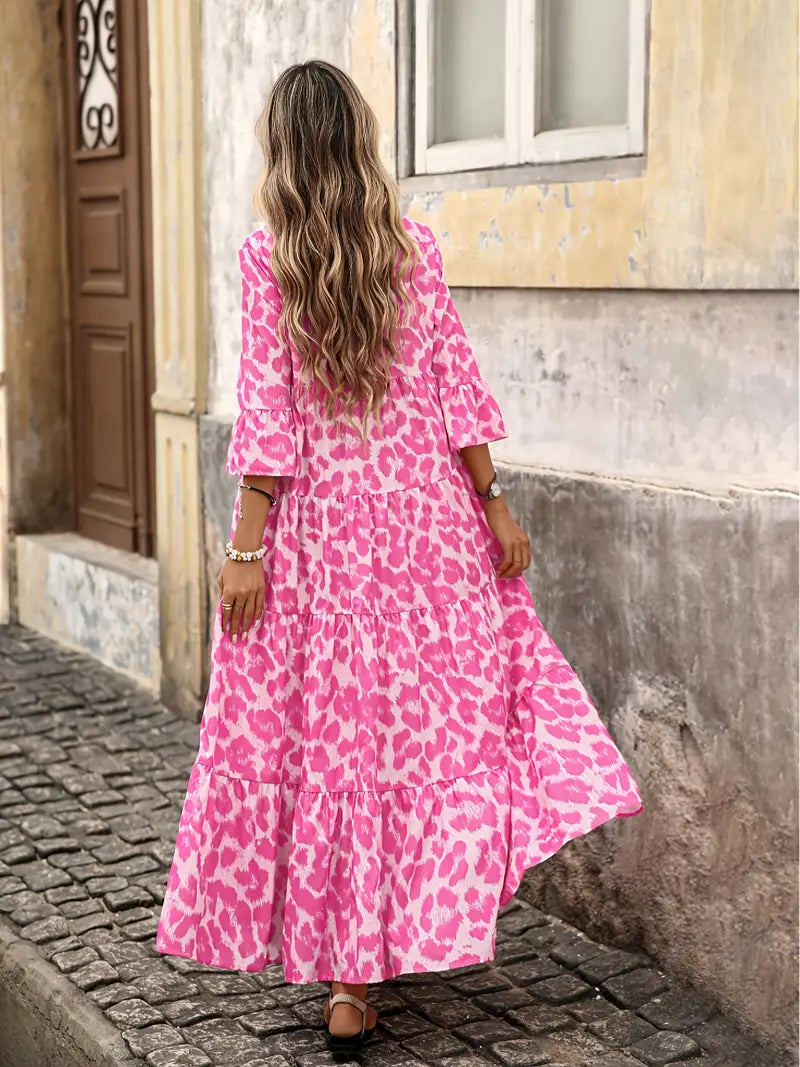 Kathy – Flowy Pink Print Maxi Dress