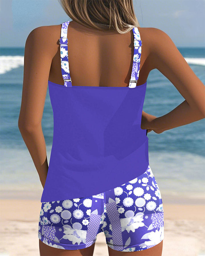 Suzan - Swimsuit Tank Top with Printed Boxer Set