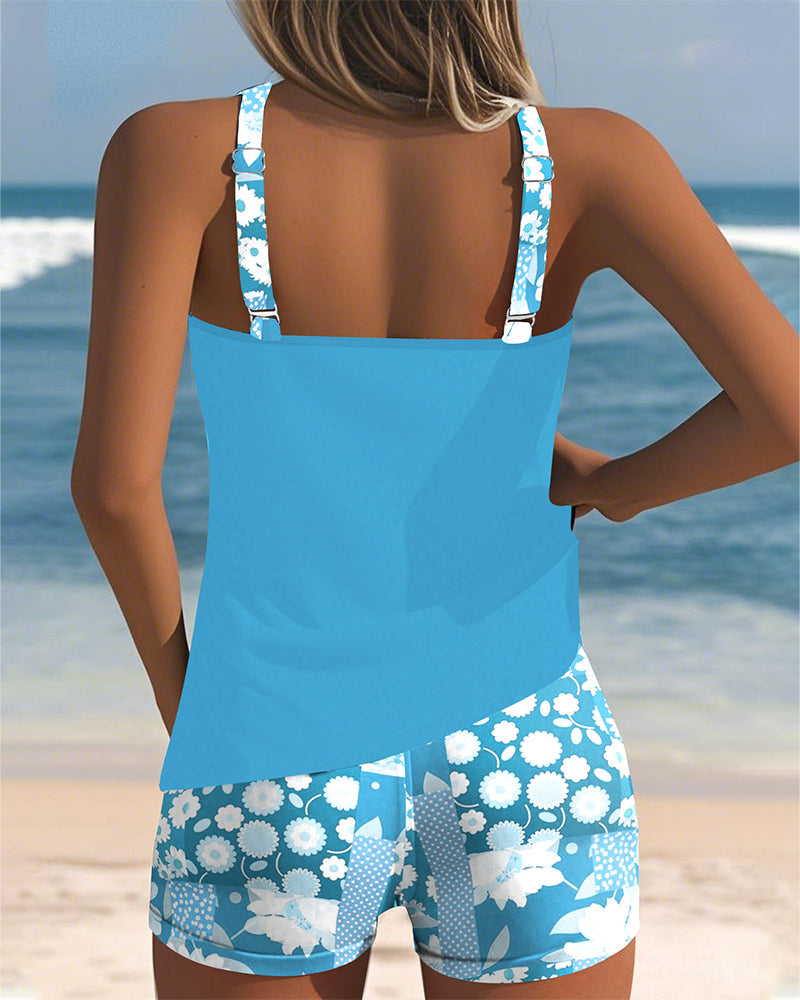 Suzan - Swimsuit Tank Top with Printed Boxer Set
