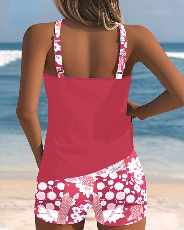 Suzan - Swimsuit Tank Top with Printed Boxer Set