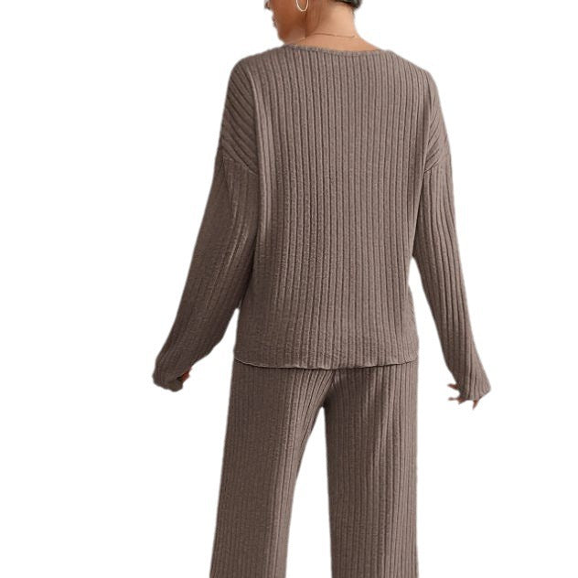 Hannah – V-Neck And Knit Pattern Two-Piece Set