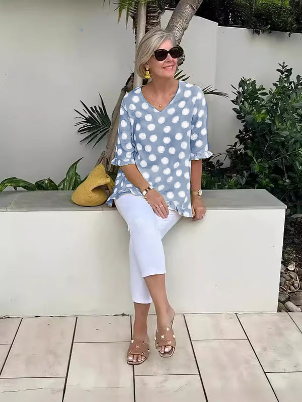 Yani – V-Neck Polka Dot Blouse