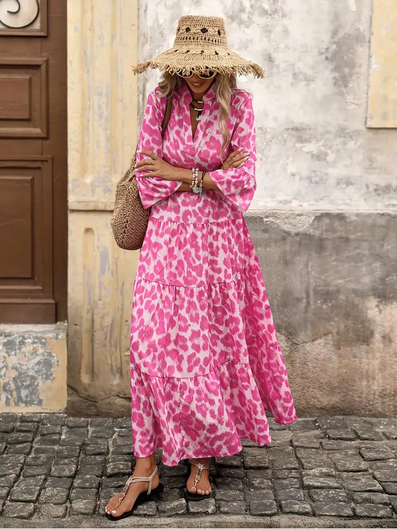 Kathy – Flowy Pink Print Maxi Dress