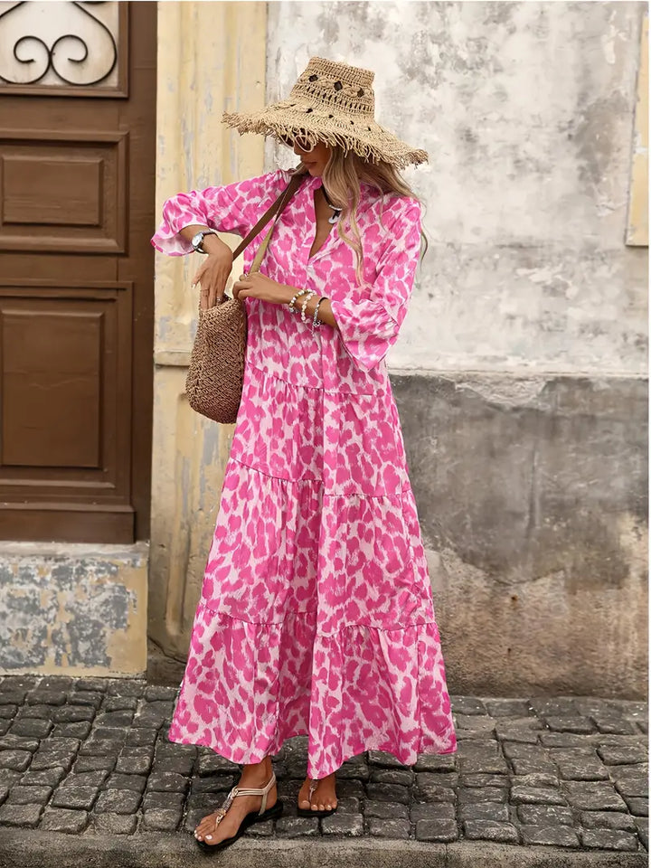 Kathy – Flowy Pink Print Maxi Dress