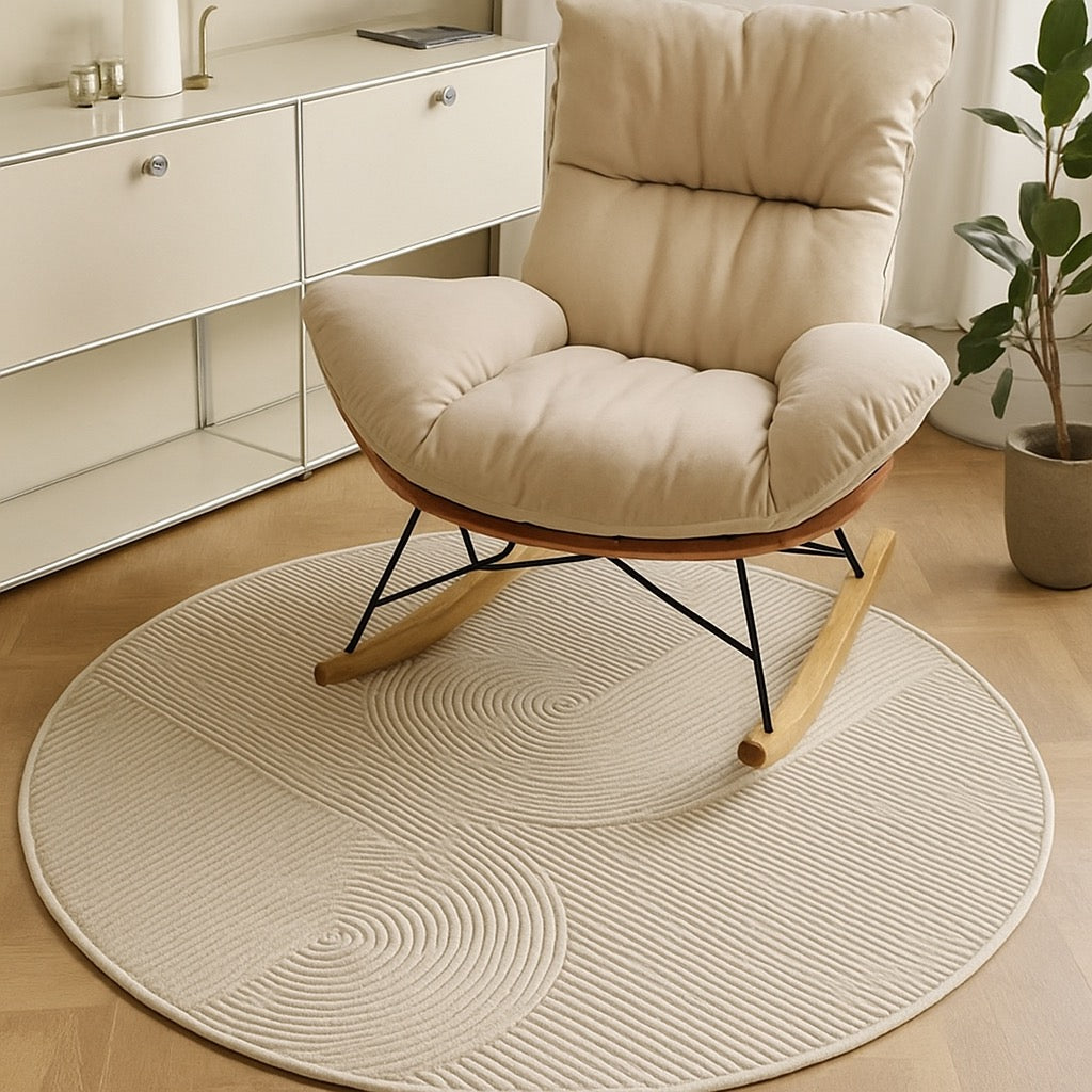 ✨ MaisonLaurant™ “Épure Ronde” – Rond Vloerkleed in Beige Imitatiewol met Sculpturale Lijnstructuur