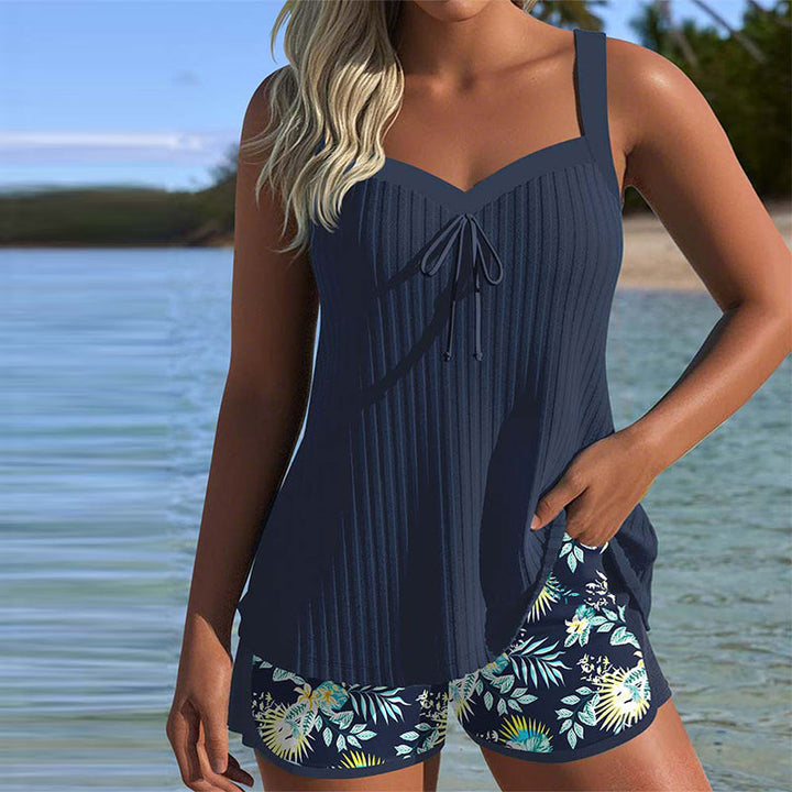 Bella - Striped Tankini Set with Beach Shorts
