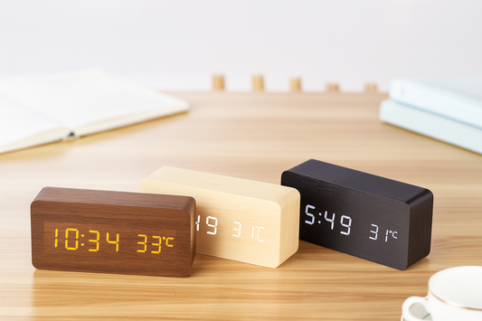 🕰️ MaisonLaurant™ Horloge Serein – Digitale Houten Wekker met Temperatuurdisplay