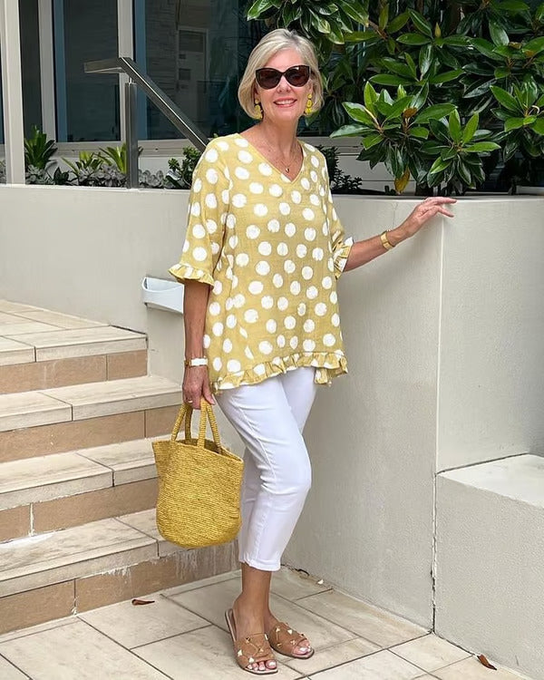 Yani – V-Neck Polka Dot Blouse
