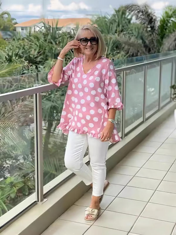 Yani – V-Neck Polka Dot Blouse