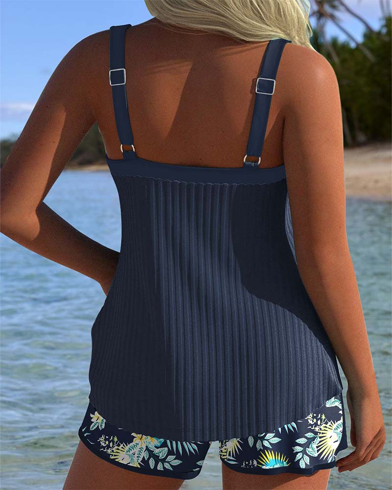 Bella - Striped Tankini Set with Beach Shorts