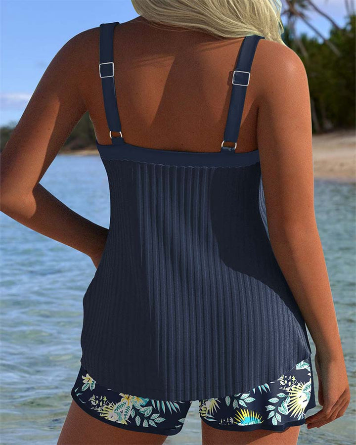 Bella - Striped Tankini Set with Beach Shorts